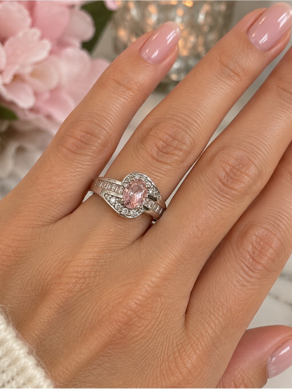 Ladies Pink Stone Fashion Ring Size 6